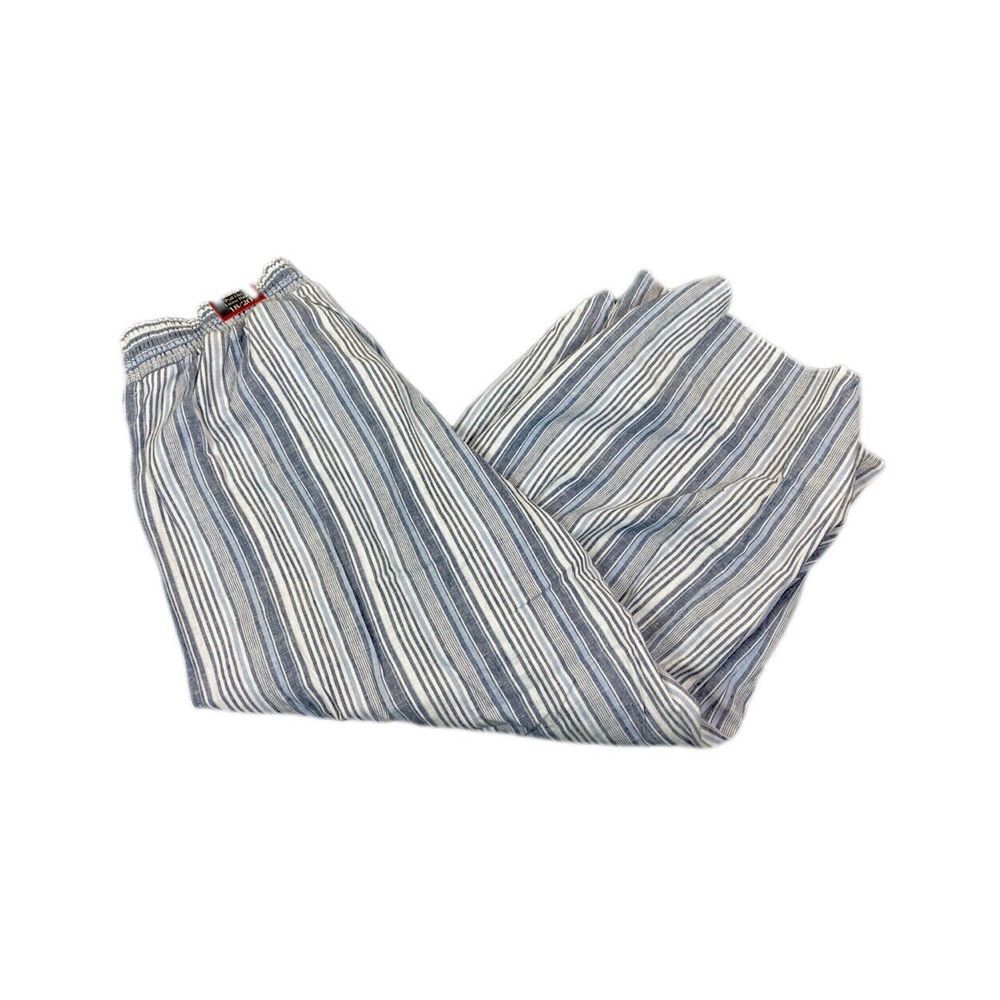 Avenue Linen Pants Womens Size‎ 18/20 Blue Striped Pull On Stretch Wide Leg Slit